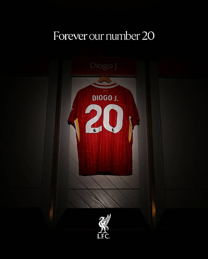纪念若塔！利物浦官方：俱乐部各级别永久退役20号球衣
